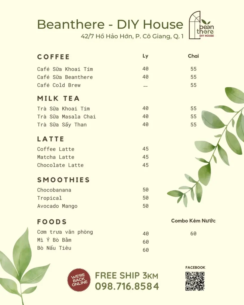 Beanthere Cafe menu