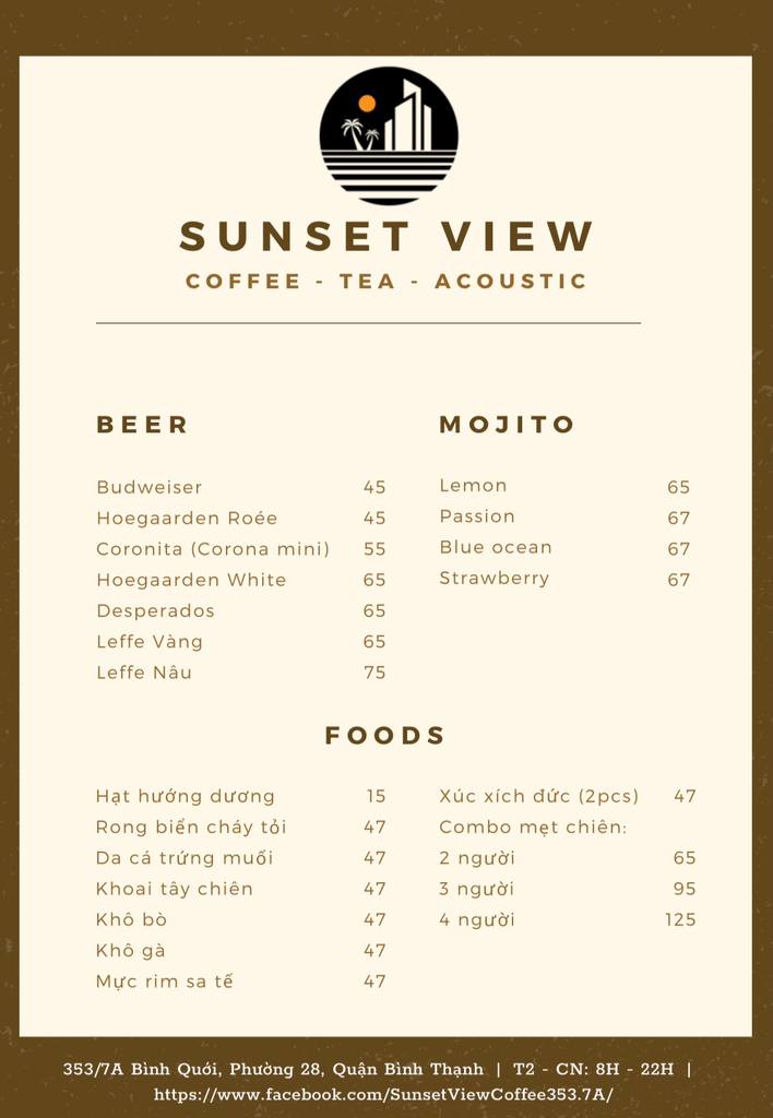 menu sunset view coffee
