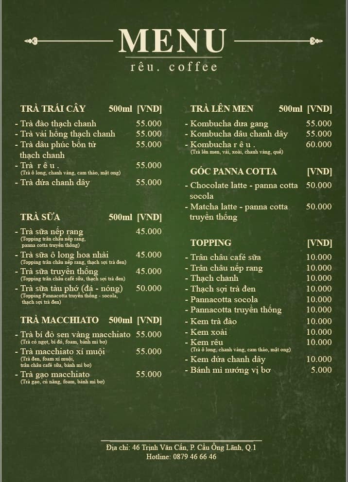 Menu Rêu Coffee