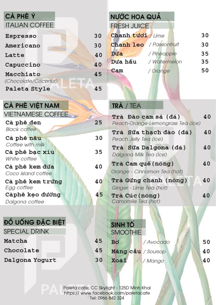 menu Paleta Cafe